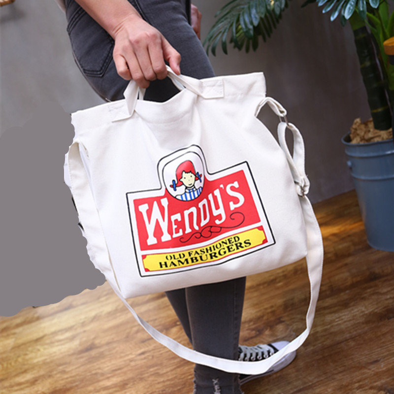 2020包包跨境新品简约文艺帆布包复古单肩包大字母白色帆布包批发