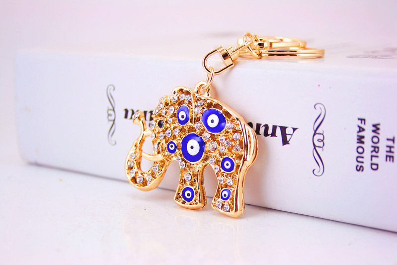 42g Weight Alloy, Metal Material Elephant Pattern Unisex Gender Turkey Devil Eyes Blue Elephant Bag Accessories Animal Metal Pendant Keychain 1