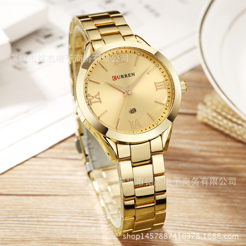 Currenカレン9007新作レディーススチールベルト腕时计レディースファッションカジュアル防水クォーツ时计レディース时计
