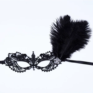 Venetian Masquerade Mask Feather Lace Half Face Mask for Adult Halloween Costume Show Performance