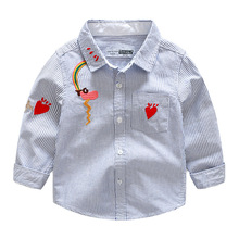 新款春款外贸原单品牌童装男女童儿童条纹牛津纺绣花彩虹长袖衬衫