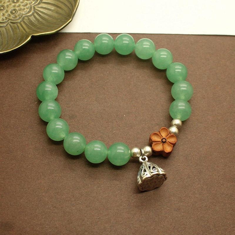 Original Natural Dongling jade bracelet women's green Dongling jade bracelet all-match single circle Buddha beads simple