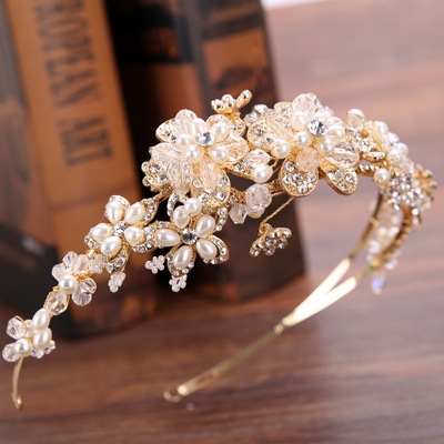 Hairpin hair clip hair accessories for women crown Niang white pearl handmade diamond crown wedding dress accessories crown hair accessories
