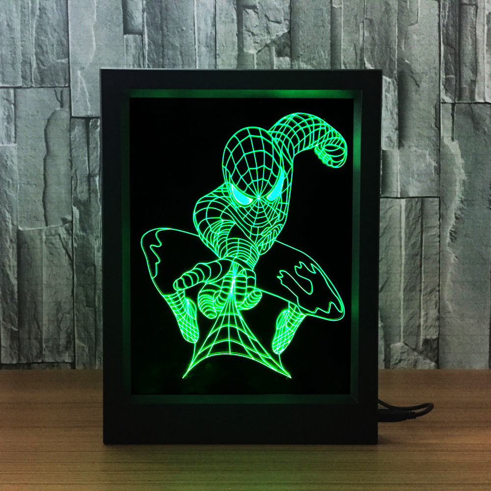 相框式3d灯遥控式七彩触摸创意产品led灯蜘蛛侠