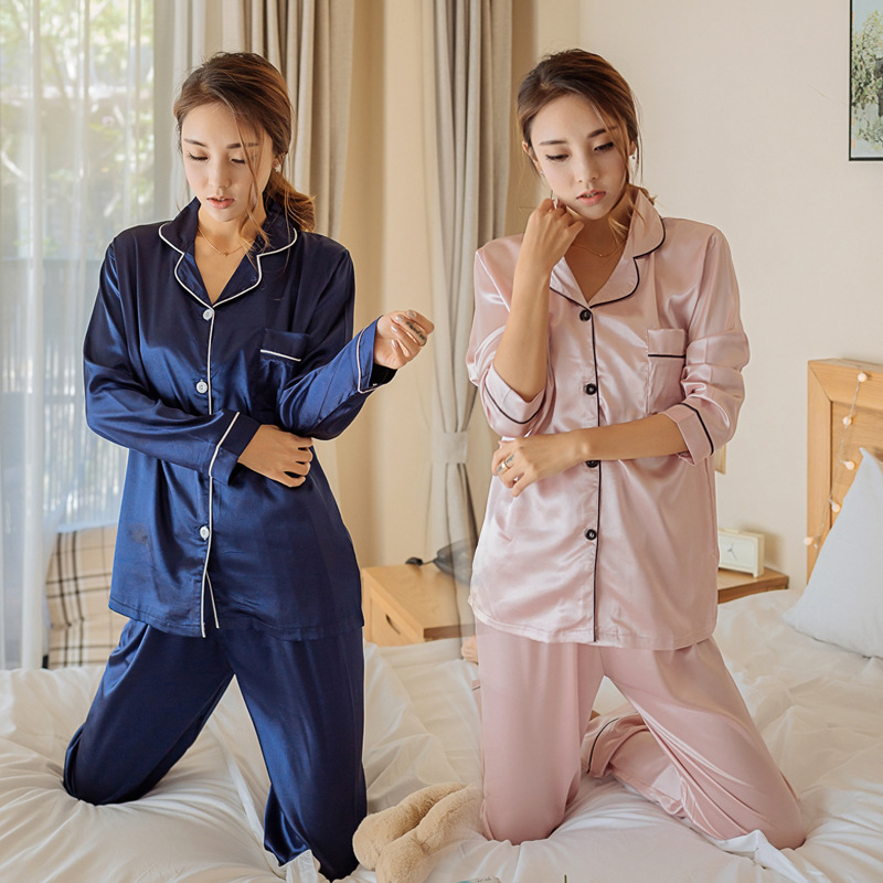 Large Size Silk Pajamas Women's Spring and Autumn Korean Style Casual Small Lapel Cardigan Home Clothes Long Sleeve Sweet Suit 5XL Large Size Silk Pajamas Women's Spring and Autumn Korean Style Casual Small Lapel Cardigan Home Clothes Long Sleeve Sweet Suit 5XL