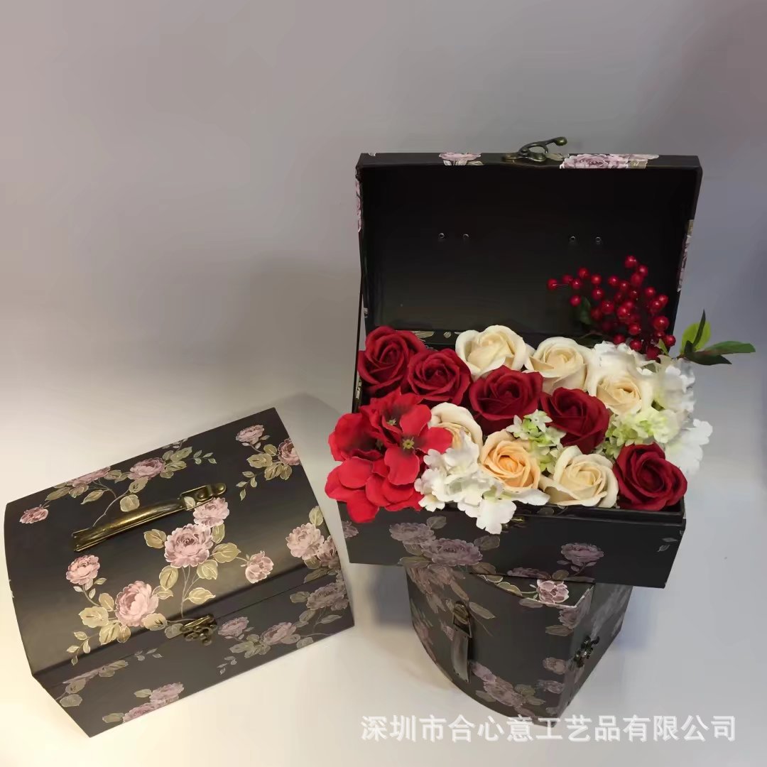 合心意 欧式田园婚庆礼品盒 鲜花手提盒 海盗盒 花盒手提箱三件套