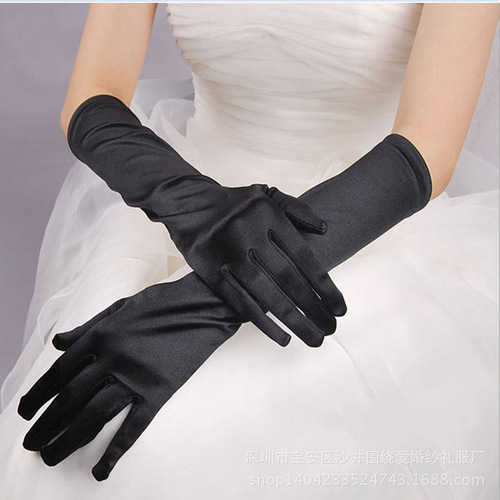 Stretch satin fingerboard gloves S38 multi-color five-finger bridal wedding dress gloves performance etiquette gloves