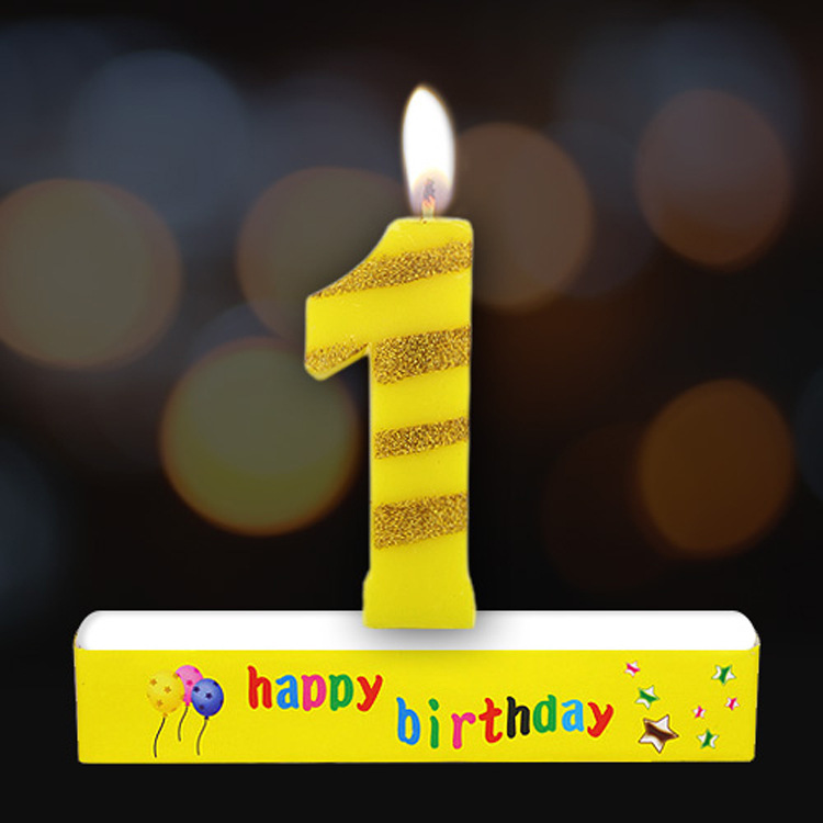 生日数字蜡烛 0-9 宝宝周岁派对庆祝蛋糕装饰黄色镀金数字蜡烛|ms