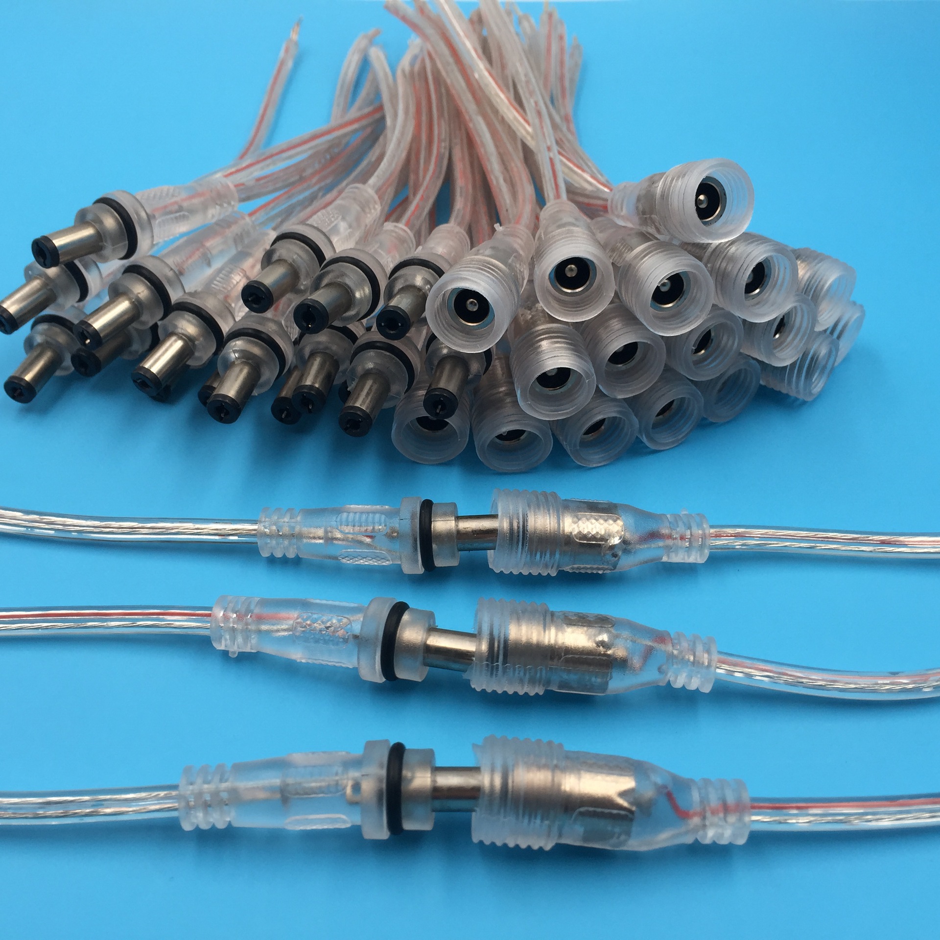 廠家直銷LED DC透明防水線dc5521防水插頭dc公母對接線DC頭水晶線