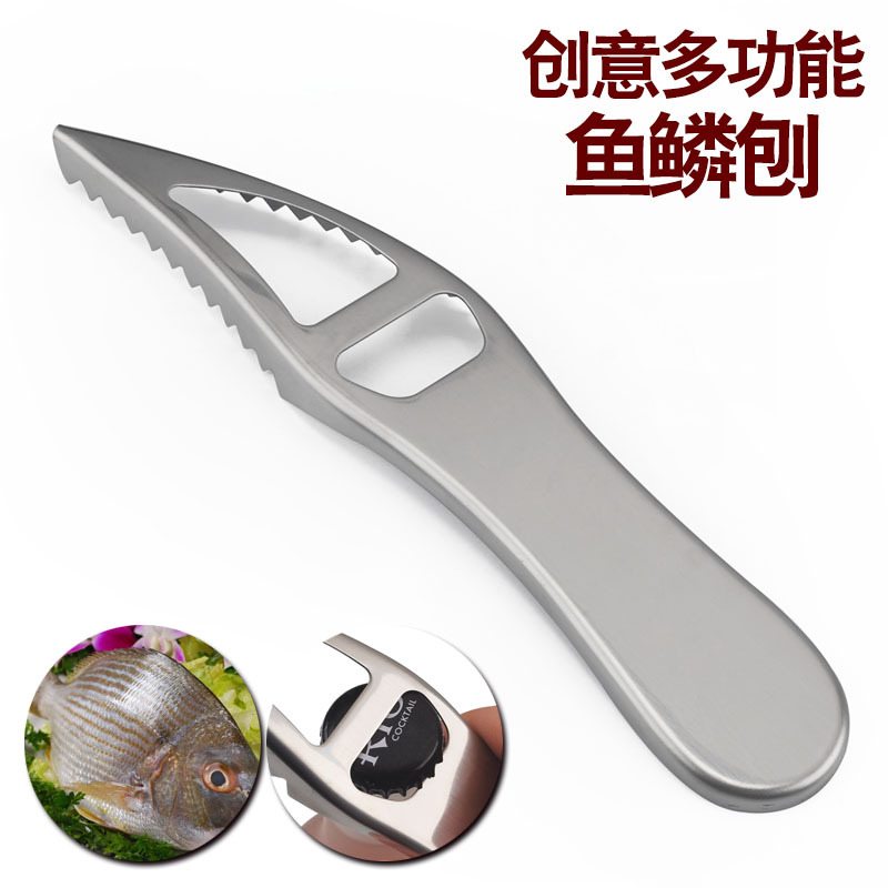 Multifuncional de acero inoxidable Escala de pescado Cepilladora abridor de botellas cortador de escala de pescado práctico fácil removedor de escala abridor de botella gadget