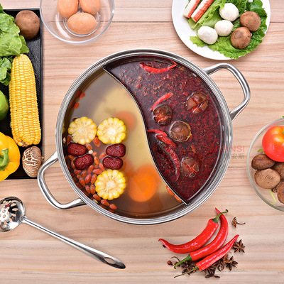 304不锈钢鸳鸯锅加厚二味火锅家用涮涮锅不锈钢清汤锅电磁炉通用