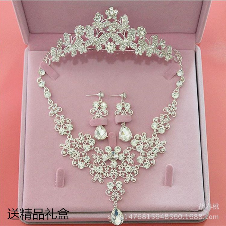 Cruz-frontera nuevo collar de novia tocado de tres piezas conjunto de accesorios de la boda de la Corona caja de la boda tocado de la joyería al por mayor