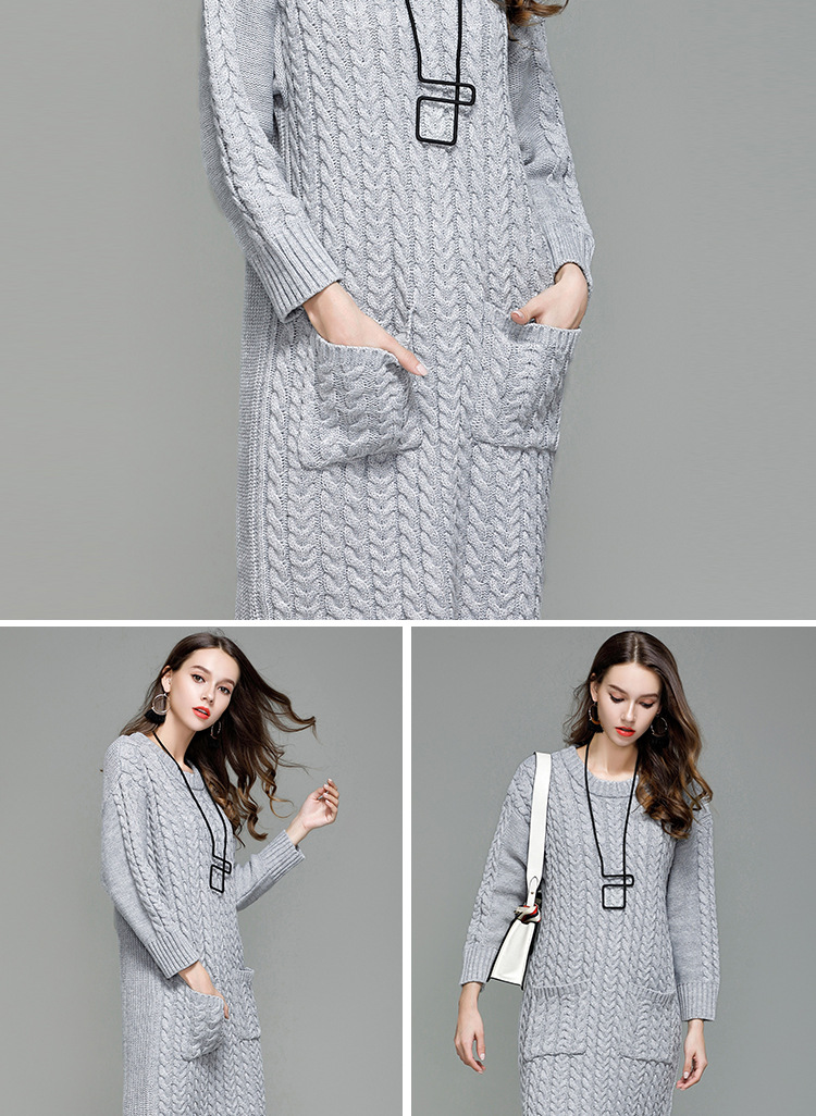 twisted flower lengthened pullover knitted dress NSYH22099