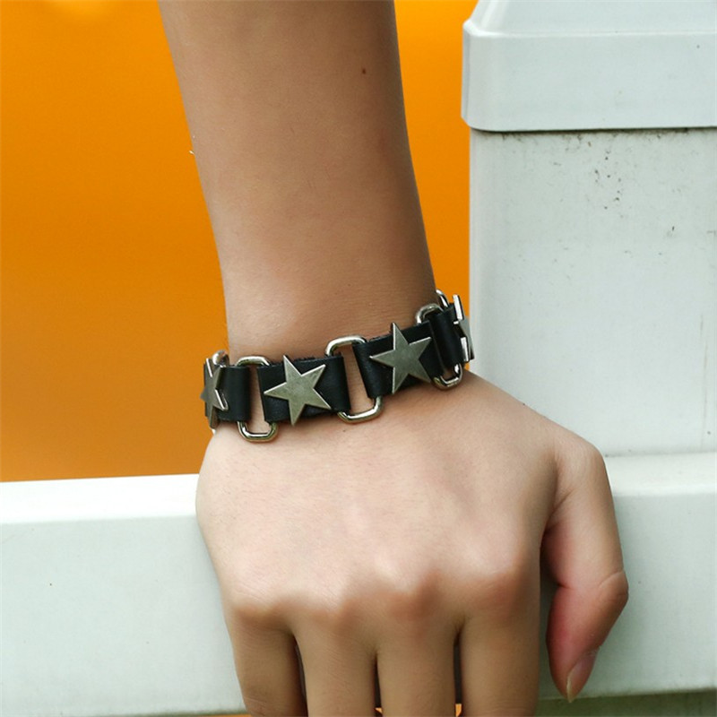 Men'S Gender Hip-Hop Pentagram Alloy Leather Iron Men'S Bracelets Men Cord & Leather Bracelets