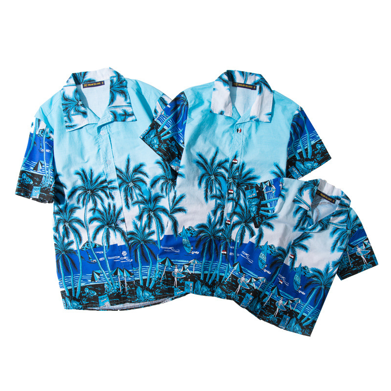 17年夏季新款亲子款宽松时尚印花沙滩衬衫棉居家休闲情侣衬衫ST51