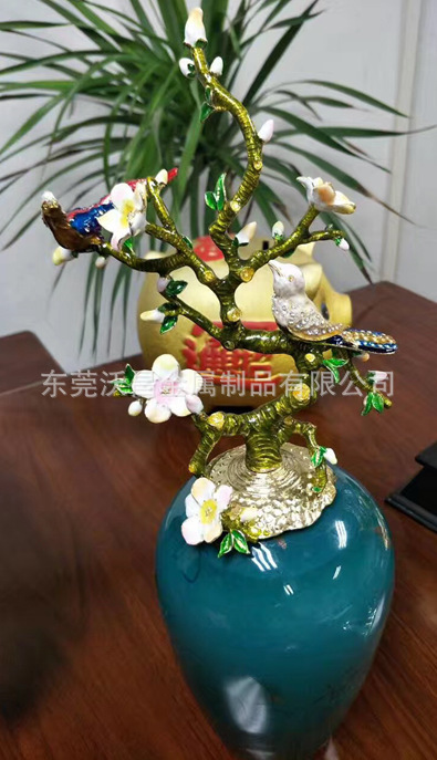 锌镁合金花瓶摆件 富贵花开工艺插花台面花瓶摆件定制
