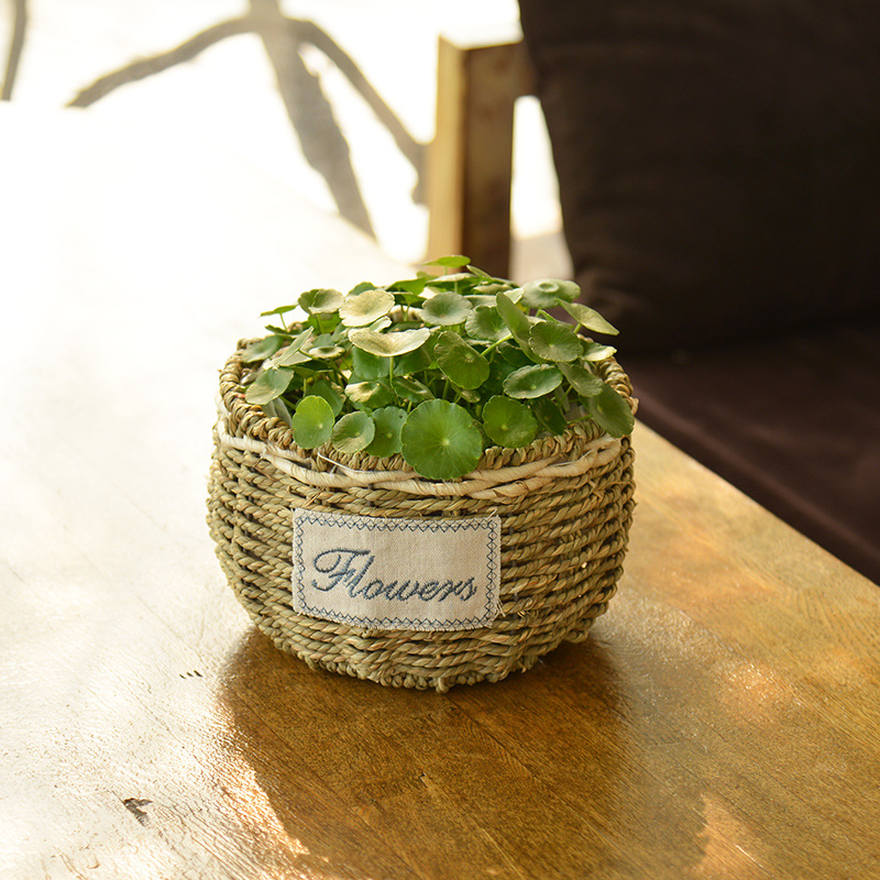 Fábrica directa flor ratán flor cesta tejida paja verde rábano planta suculenta mimbre café pastoral mango Decoración