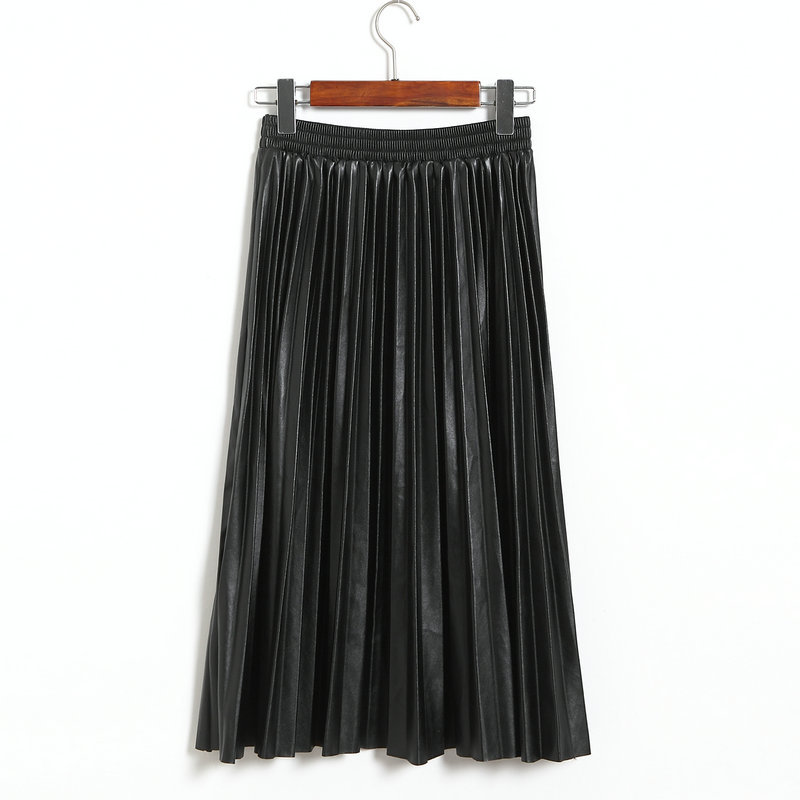 Leather High Waist Mid Length Pleated Umbrella Skirt in Skirts