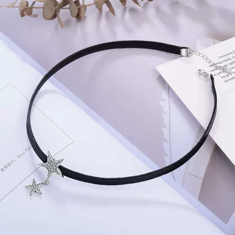 日韩版颈链原宿项圈五角星项链锁骨链女风简约短款颈带项圈铜韩版