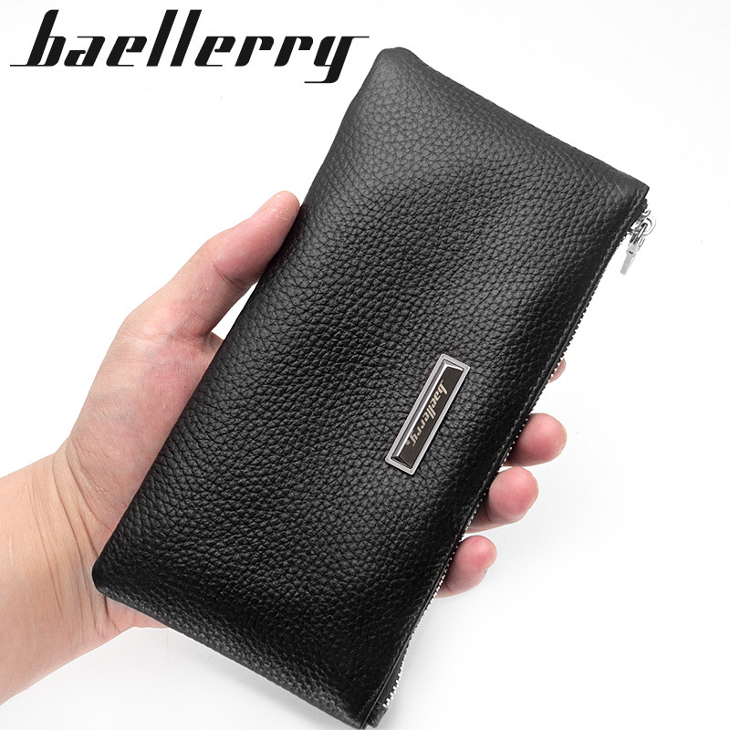 Men'S Zipper Cowhide Thin Youth Retro Handbag Soft Leather Long Wallet