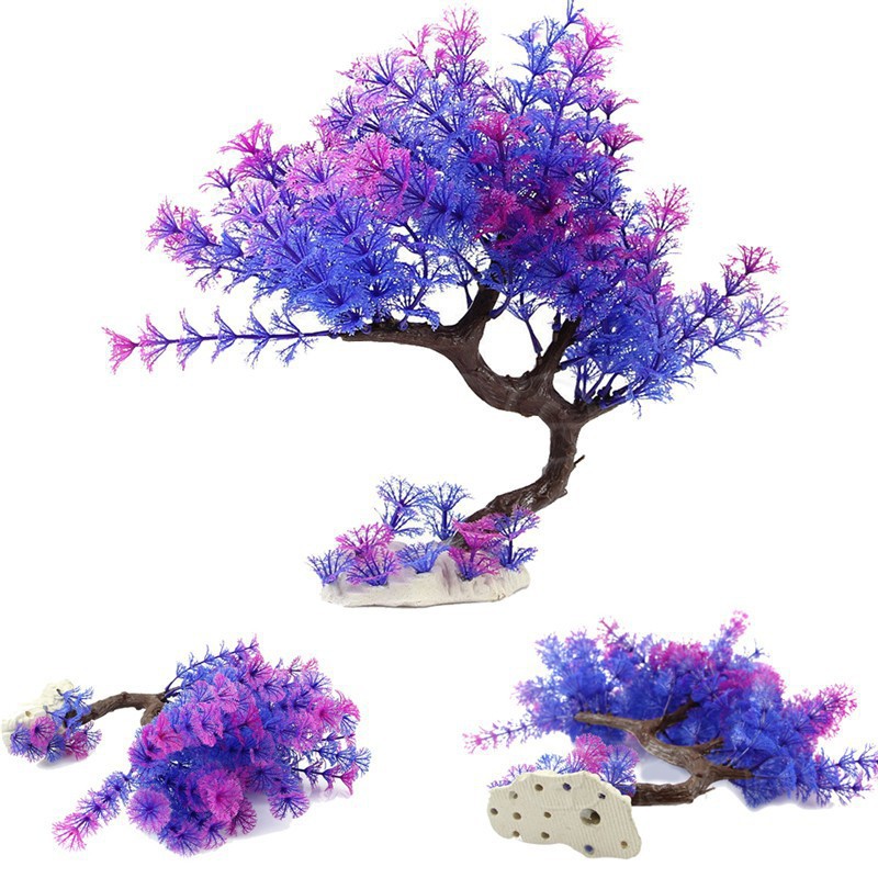 新款热销紫色弯树塑料水草鱼缸水族箱装饰高品质仿真水草龟缸用品
