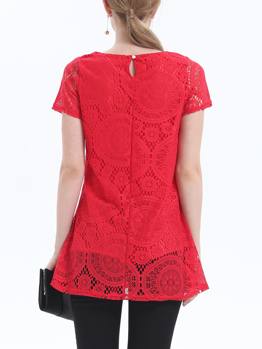 Large Size Round Neck Short Sleeve Lace Shirt  NSJR36768