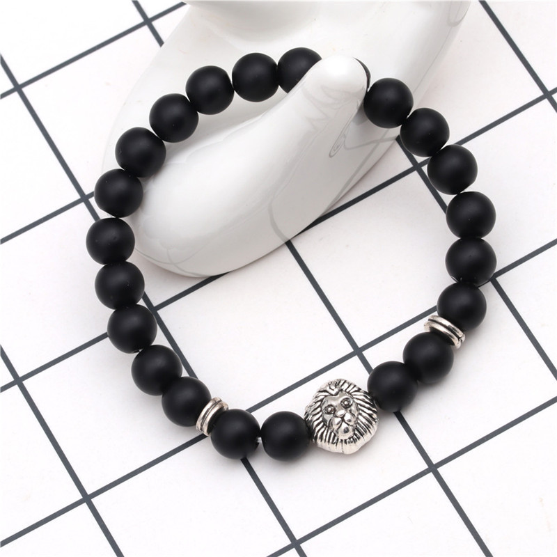 8mm Volcanic Stone Beaded Bracelet Frosted Stone Stretch Natural Stone Lion Head Bracelet Wholesale display picture 8