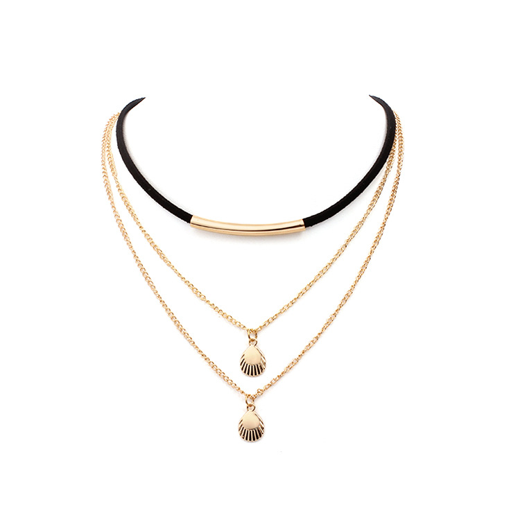 12g Weight Necklace Classification Wedding, Travel Occasion Printing Pattern Women'S Gender Gold, Silver Color Korean Velvet Multi-layer Chain Choker Metal Shell Lace Alloy Necklace Jewelry 无