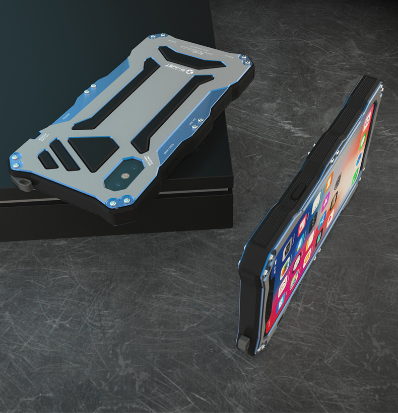 R-Just Gundam Water-resistant Shockproof Dirt-proof Snow-proof Premium Armor Heavy Duty Metal Protective Case Cover for Apple iPhone X