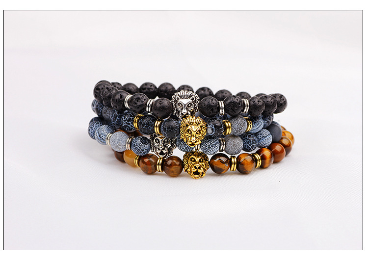 natural stone, Tiger Eye Material Lion Pattern Men's Gender Fashion Lion Natural Stone Tiger Eye Beaded Men's Bracelets Men Beaded Bracelets