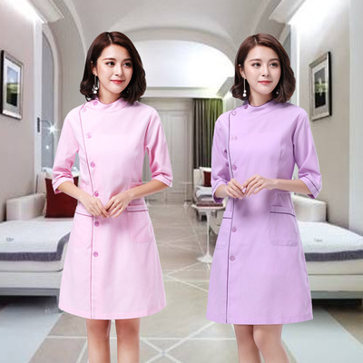 美容院工作服女养生馆夏季美容院白大褂足浴技师服工作服厂家直销|ru
