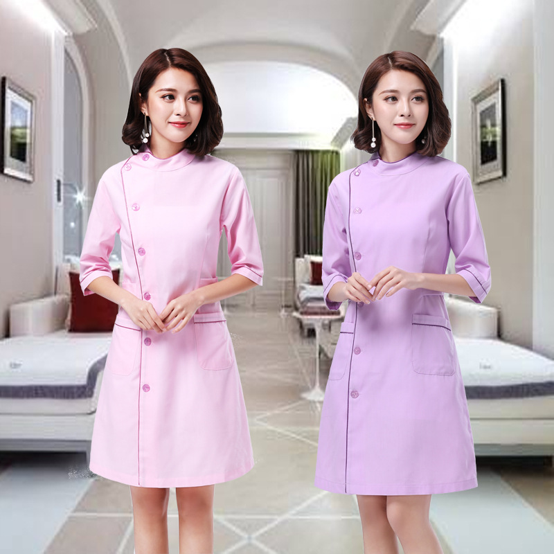 美容院工作服女养生馆夏季美容院白大褂足浴技师服工作服厂家直销|ru
