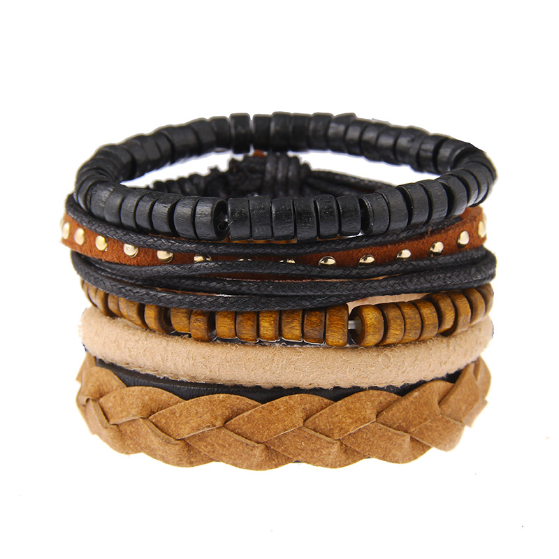 retro suit bracelet DIY woven imitation leather bracelet multi-layer bracelet multi-element bracelet