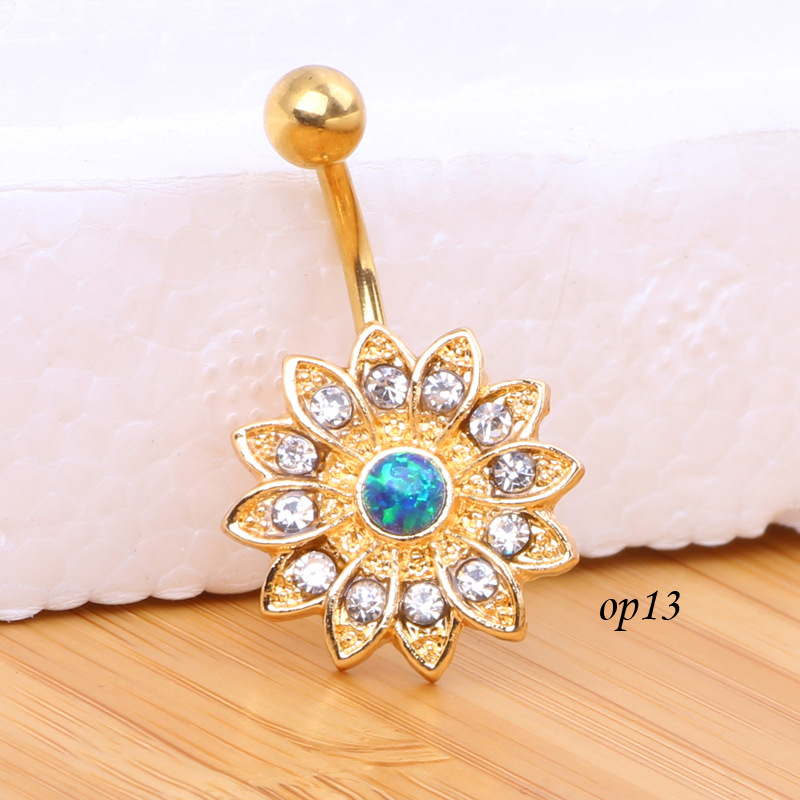 European American Hot New Boutique Golden Navel Binding Petals Opal Stone Belly Ring detail image 11