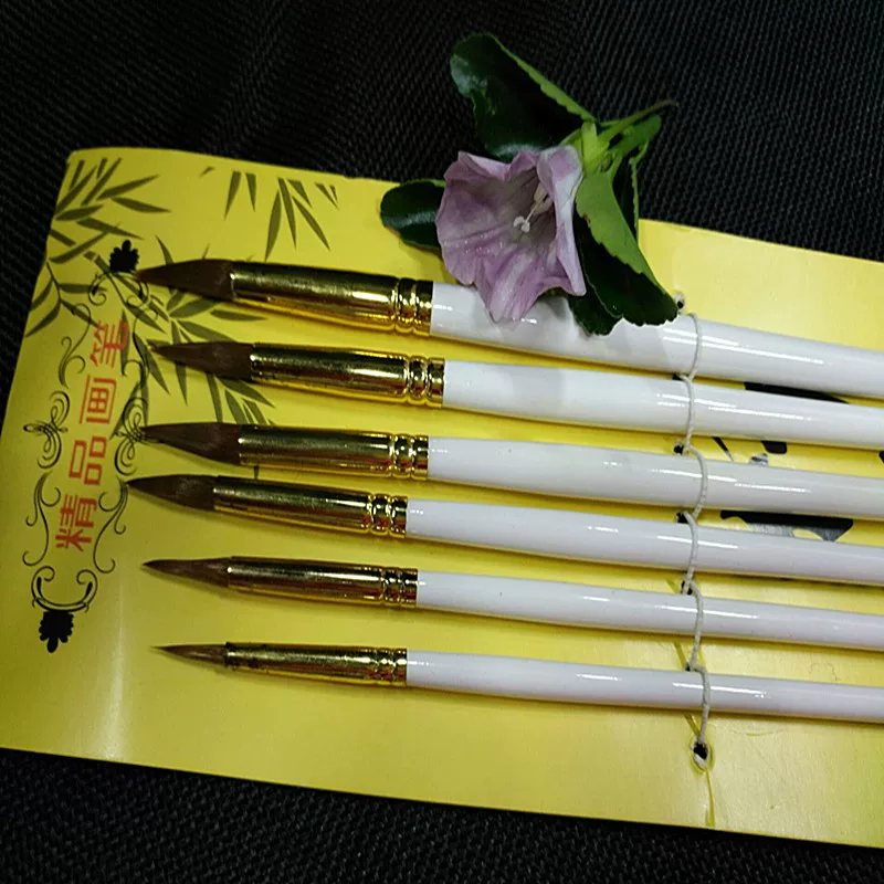 Brush, golden copper set, gouache, chalk, line drawing