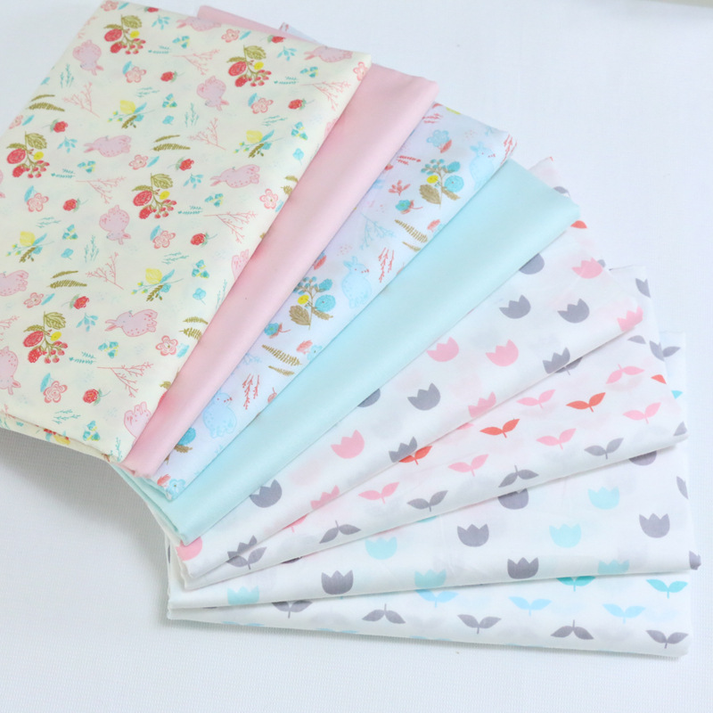 韩版卡通小兔子小碎花布料 幼儿园宝宝纯棉床品面料 全棉斜纹布料