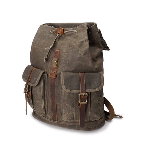 2024 New Men's Backpack Men's Oil Waxed Canvas Backpack Backpack Retro Travel Bag Waterproof Travel Backpack