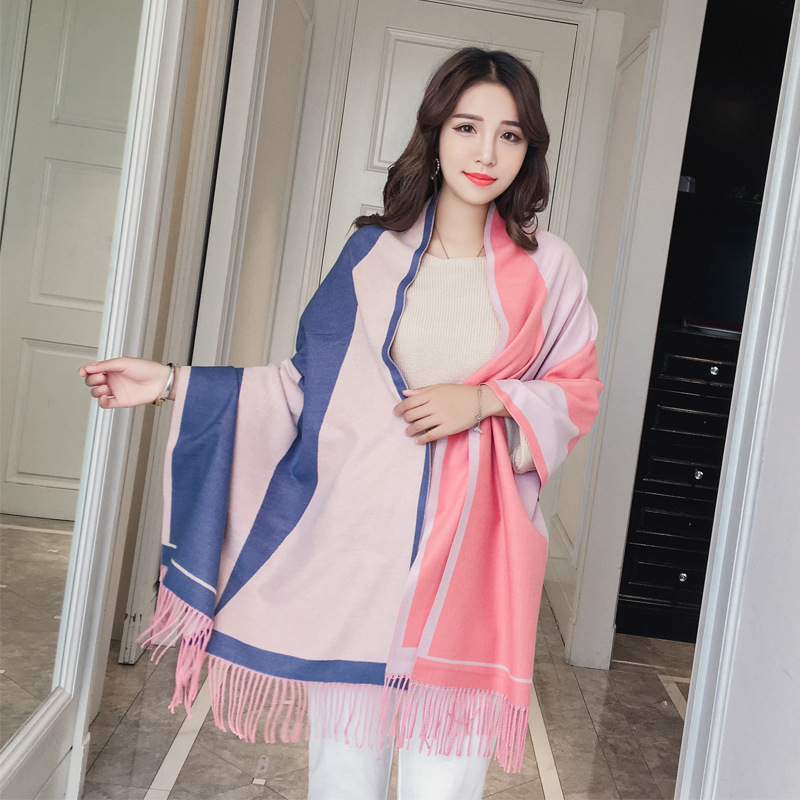 Mùa xuân và mùa đông khăn choàng nữ điều hòa không khí màu chính tả khăn Hàn Quốc lớn dày cashmere khăn choàng khăn choàng dual hoang dã