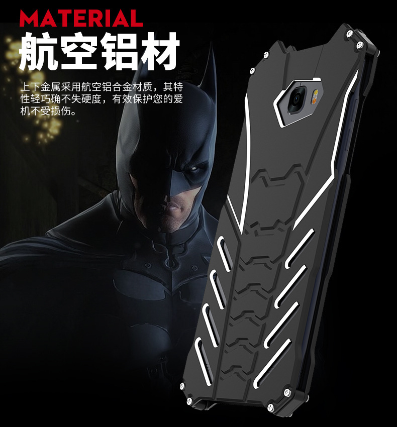 R-Just Batman Shockproof Aluminum Shell Metal Case with Custom Batarang Stent for Samsung Galaxy C9 Pro / C7 Pro / C7 / C5 Pro / C5
