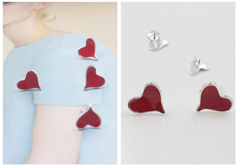 Européen Et Américain Doux Style Rouge Amour Coeur Boucles D'oreilles Plaqué S925 Sterling Argent Anti-allergie Auriculaire Aiguille Pêche Coeur Stud Boucles D'oreilles En Gros display picture 7