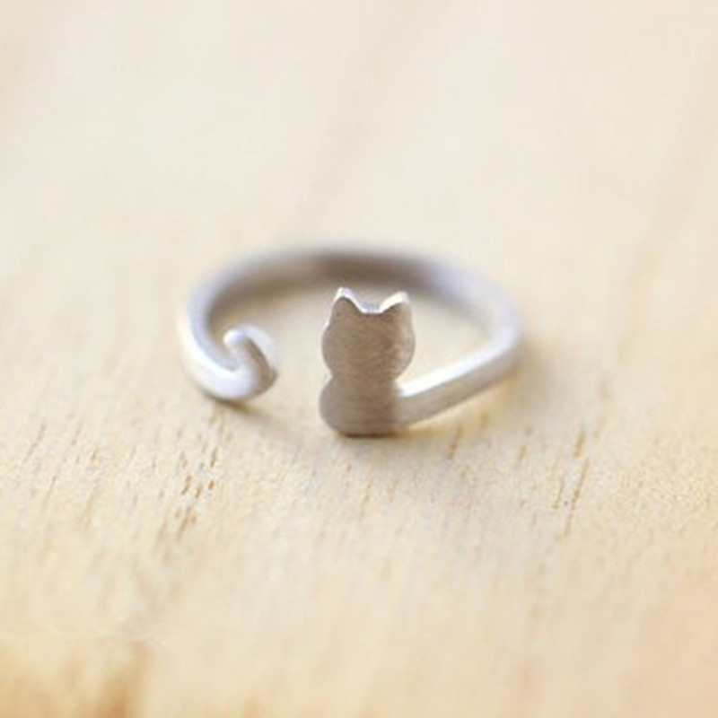 Hot Animal Cat Ring Alloy Electroplated Gold Silver Rose Color Protection Kitten Ring Wholesale display picture 9