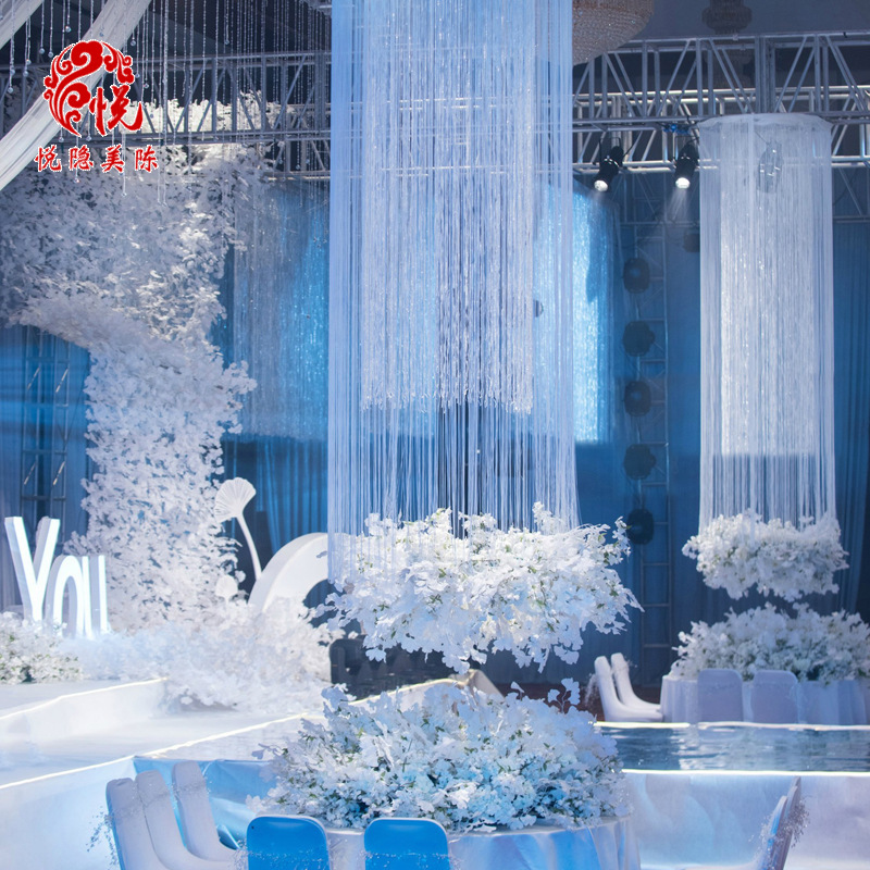 Yueyin Hotel Wedding Banquet Hall Stage Ceiling Wedding Props Encrypted Line Curtain 2 m Curtain Door Curtain Yueyin Hotel Wedding Banquet Hall Stage Ceiling Wedding Props Encrypted Line Curtain 2 m Curtain Door Curtain
