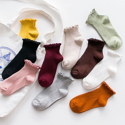 Autumn and winter new products Japanese candy style solid color sweet women's boat socks cotton fungi shallow mouth women's short socks wholesale