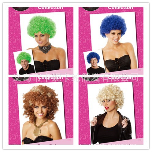 Peluca de actuación multicolor, cabello rizado, peluca de payaso con cabeza explosiva esponjosa divertida