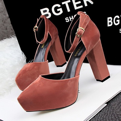 1326-2 han edition fashion simple thick with high with waterproof suede pointed hollow out one word with OL vocational s