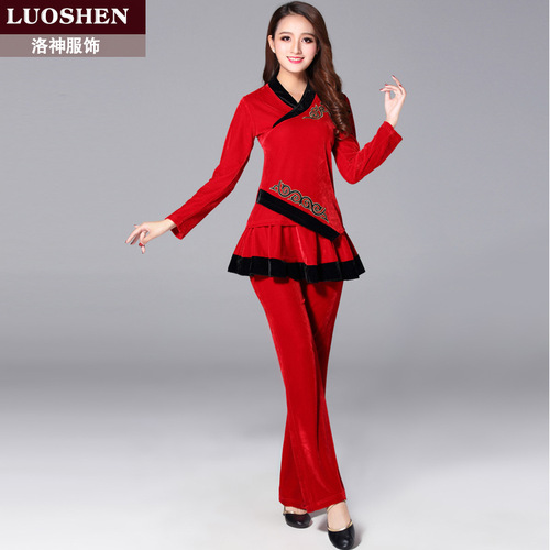 Luoshen autumn and winter new square dance costume suit women's gold velvet long-sleeved performance dance suit skirt pants