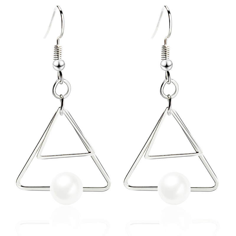 Hot Sale Multilayer Geometric Triangle Earrings Vintage Pearl Double Triangle Stud Earrings Wholesale display picture 5