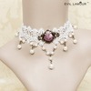 Retro white short necklace, chain for key bag , European style, floral print, wholesale