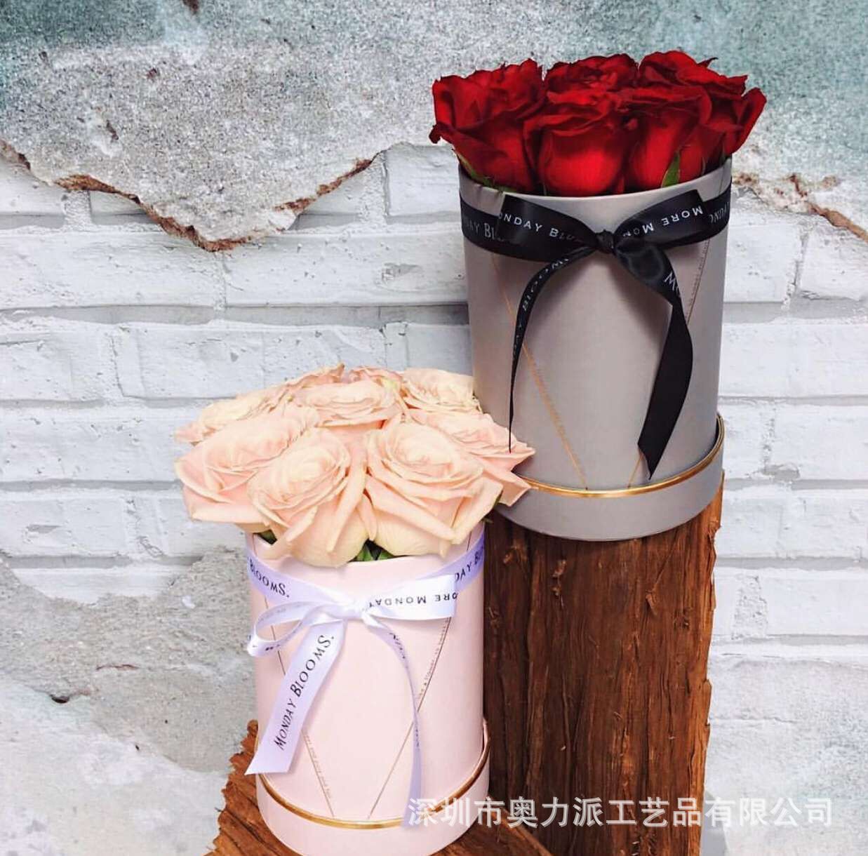 奥力派  哑金线  圆形 套三抱抱桶 鲜花礼盒 花盒 圆桶盒