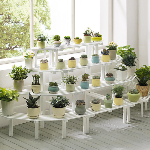 Multi-layer balcony flower stand solid wood indoor floor-to-ceiling living room flower stand flower pot rack storage potted plant rack outdoor flower table